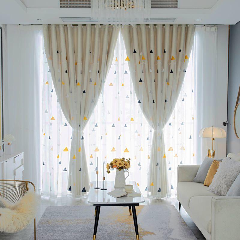 Nordic Net Celebrity Simple Bedroom Living Room Curtains Small Fresh Cloth Gauze Double Curtains Window Screen Shading (150×270cm)