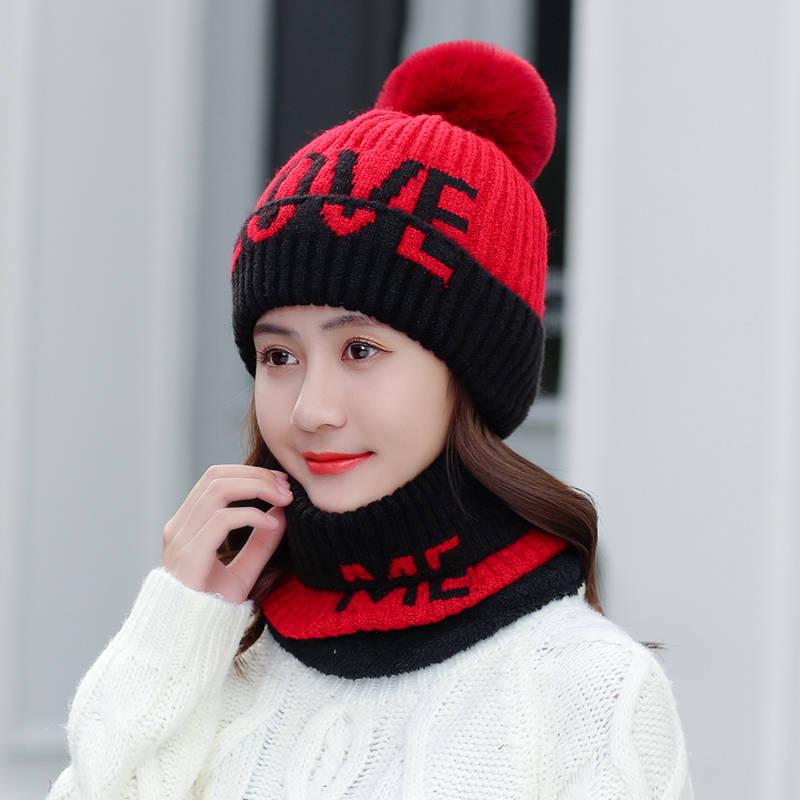 Warm Knitted Winter Hat for Women Girl Wool Beanies Skullies Velvet Hat Femme Balaclava Scarf Hat