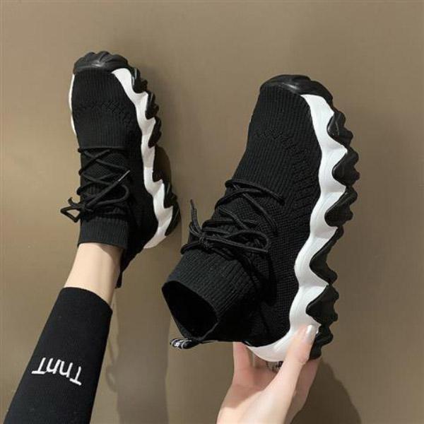 Socks Shoes Breathable High-top Women Shoes Flats Fashion Sneakers Stretch Fabric Casual Ladies Running Shoes