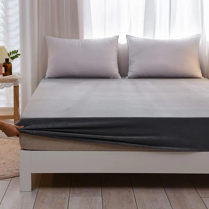 One Piece Plush Bed Sheet Thick Warm Mattress Cover Quilted Non-slip Protective Cover Fully Enclosed Detachable Mattress Cover