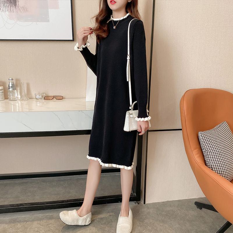 Autumn and Winter Retro Knitted Dress Mid-length Loose Over The Knee Base Skirt Fashion Casual Women Sweater Dress