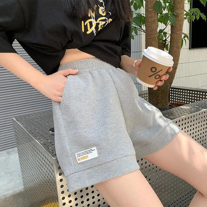 Waffle Sports Shorts Women's Summer Thin Loose High Waist Casual Sports Thin Wide Leg Pants