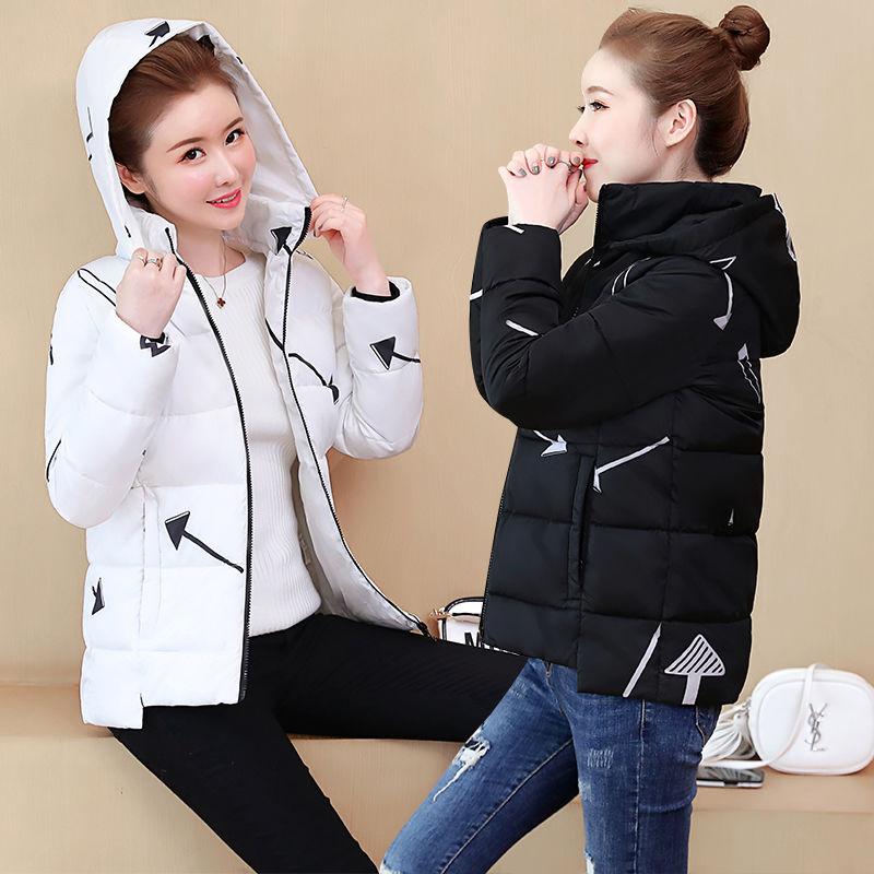 Women's Short Cotton-padded Jacket Thick Cotton-padded Coat Winter Loose Large Size Warm Jacket Printed Hooded Parka Jacket