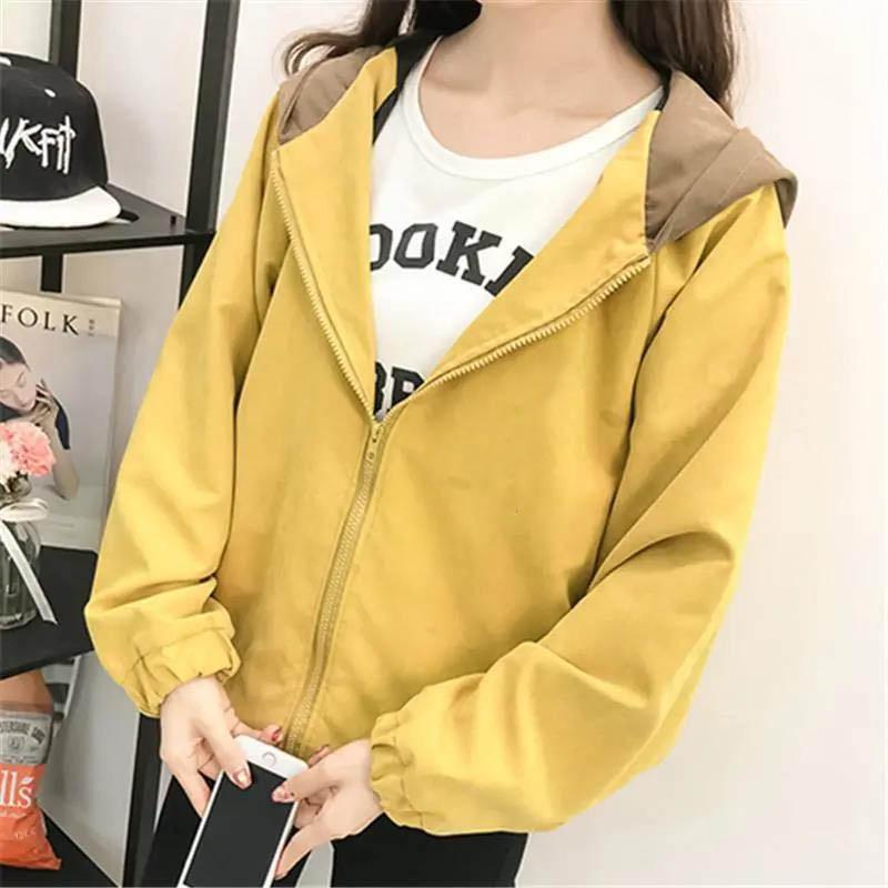 Spring and Autumn Hooded Casual Windbreaker Loose All-match Baseball Uniform Jacket Women