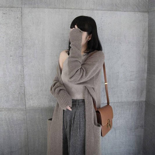 Long knit cardigan sweater women's autumn and winter new thick thick loose coat over the knee