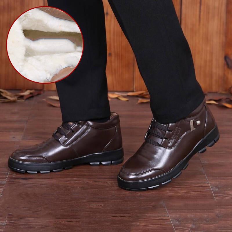 Leather Shoes Winter Fur Men Boots Men Casual Shoes Fashion Ankle Boots for Men Winter Men Boots