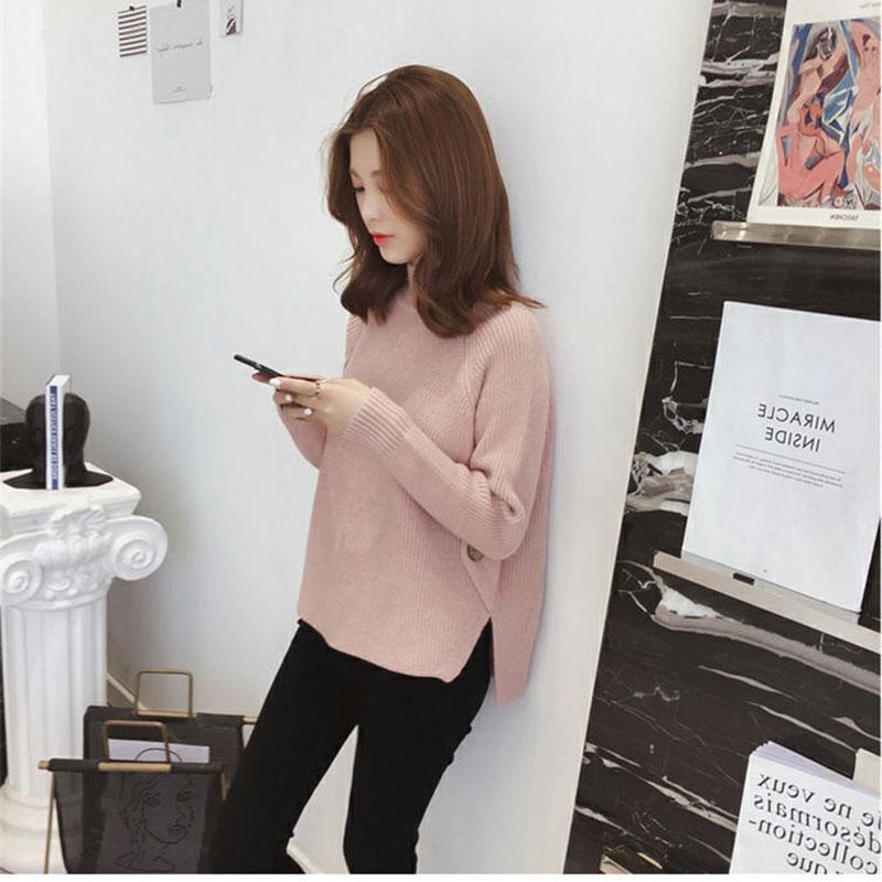 Autumn and Winter Half Turtleneck Sweater Long-sleeved Loose Thick Coat Pure Color Young Women's Knitted Top