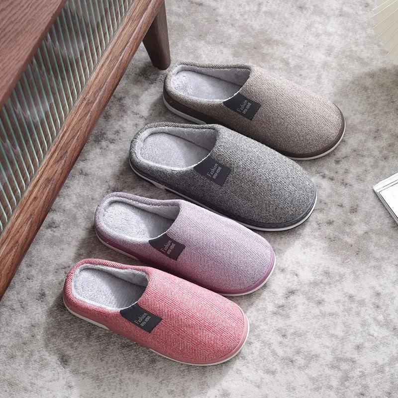 Winter Cotton Slippers Home Non-slip and Deodorant Warm Shoes Couple Style Plus Velvet Cotton Slippers