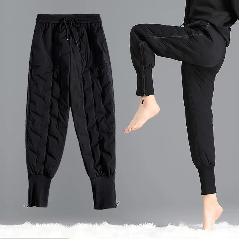 Autumn Winter High Waist Plus Size Plus Cotton Thicker Loose Casual Warm Cotton Trousers for Women's Outer Wear