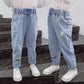 Children's Jeans Boys and Girls' Spring and Autumn Korean Style Casual Pants with Loose Embroidery Denim Pants