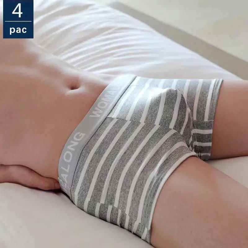 4 Pieces of Men's Underwear Boxer Shorts Youth Underwear Striped Boys Fashion Sexy Plus Size Striped panties