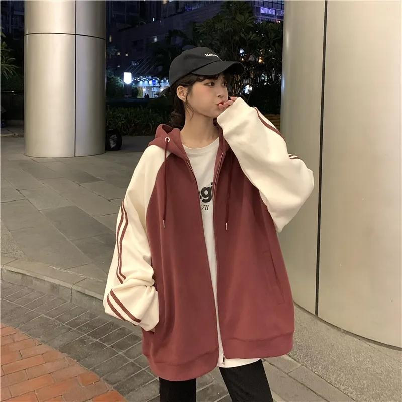 Blue Sweater Women's Korean Style Loose and Lazy Style Thin Hooded Cardigan Girl's Preppy Jacket Long Sleeve Sweatshir