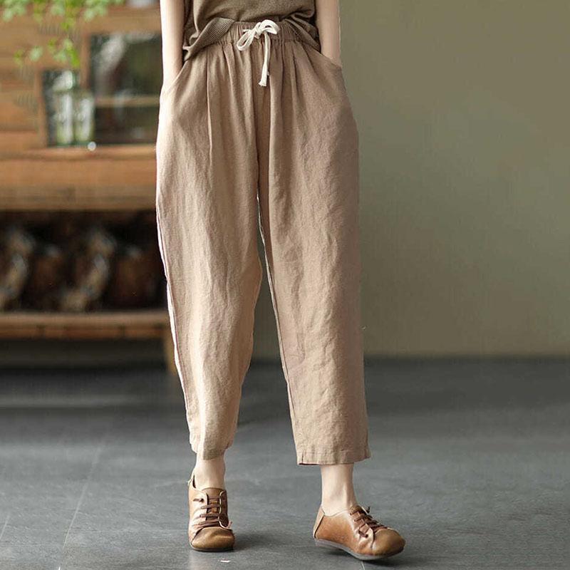 WTEMPO Thin Cotton and Linen Women's Pants Bloomers Plus Size Retro Cropped Trousers Loose Casual All-match Harem Pants