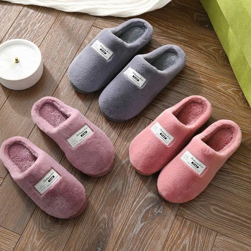 Autumn and Winter Pure Cotton Slippers Indoor Non-slip Soft-soled Shoes Warm Simple Plush Cotton Shoes