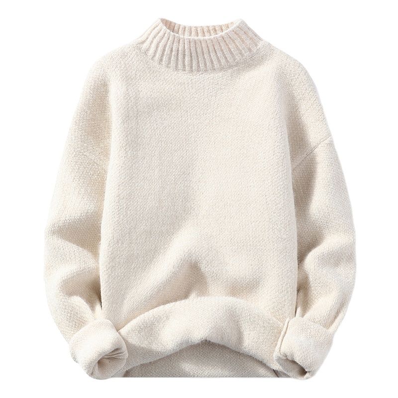 Men's  Sweater Autumn and Winter Thickened Imitation Mink Cashmere Korean Fashion Personality Semi-High Neck Knitted Sweater