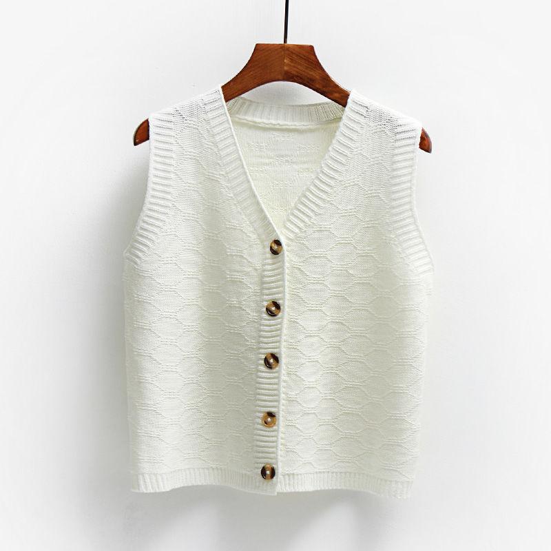 2021 Spring and Autumn Cardigan Knitted Vest Women's V-neck Sweater Vest Sleeveless Wool Waistcoat