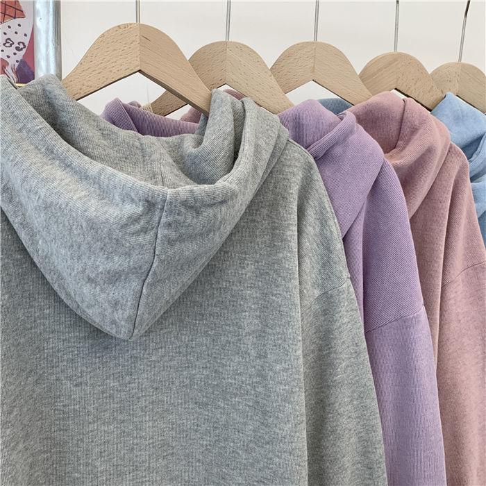 Women's Solid Color Hooded Jacket Lazy Style Zipper Cardigan Top Ladies Sportswear Coat Autumn Outwear Big Pocket Top