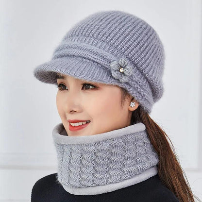 Winter Hat Bib Suit Plus Velvet Thick Warm Knitted Wool Hat Outdoor Windproof Mask Bib One for Women