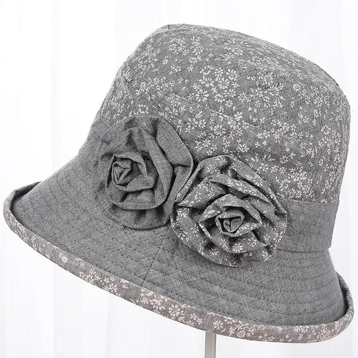 Women's Flower Cotton Cap Foldable Spring Summer Fisherman Hat All Match Floral Cloth Cap Windshield Sun Hat Elegant Pot Cap