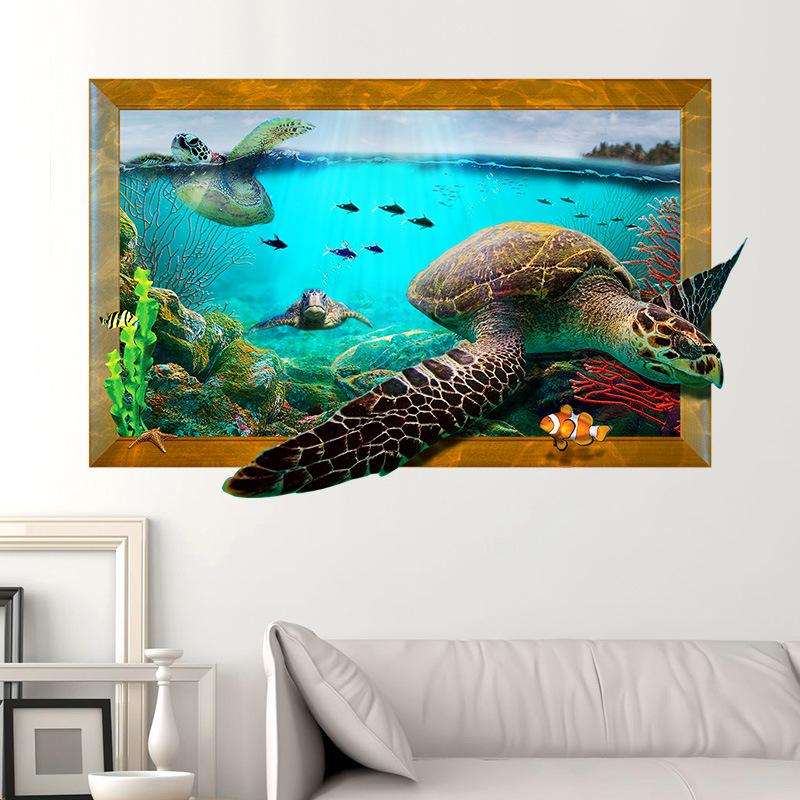 Removable wall stickers living room bedroom decoration decorative 3D stereo simulation marine turtle