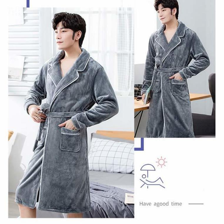 Suit Collar Men Pajamas Winter Thickening To Keep Warm Home Clothes Absorbent Robe Coat Bathrobe Long