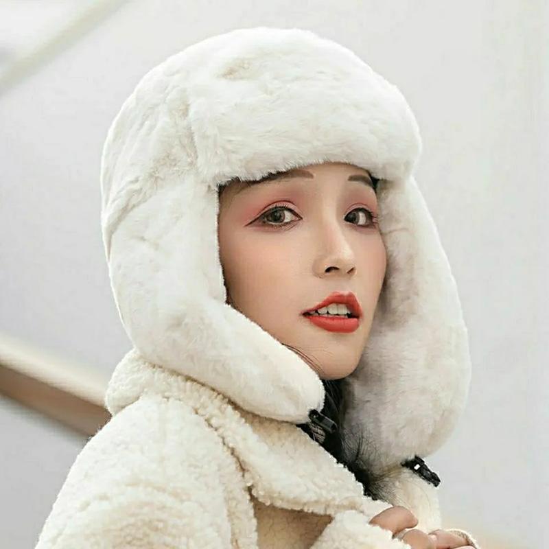 Women's Hat Winter Korean Version Plus Velvet Cold Proof Hat Winter Cycling Ear Protection Thick Windproof Warm Cute Hat Solid Long Ear Cap Fedoras