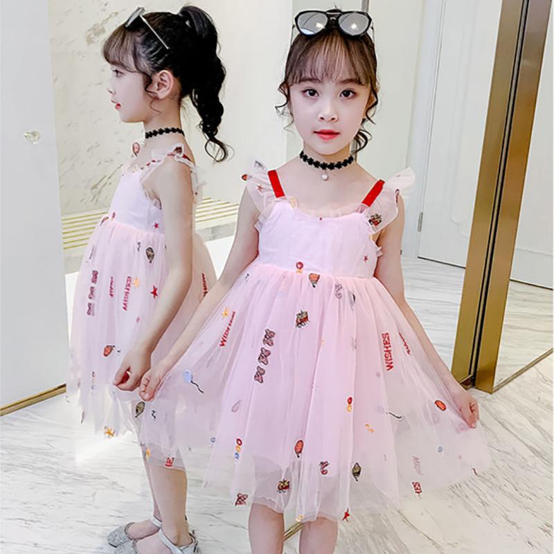 Children Dress Spring Summer Kids Clothing Sling Girls Yarn Skirt Sleeveless Princess Dress Girl 4 13 Years