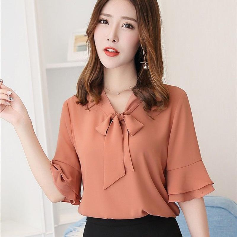 Sweet Shirt Summer Polka Dot Half-sleeved Top Women's Lotus Leaf Collar Polka Dot Shirt Short-sleeved Chiffon Shirt Tie Bow Shirt