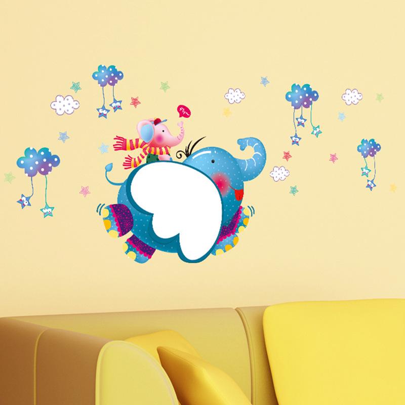 Cute little flying elephant children's bedroom kindergarten creative background wall stickers