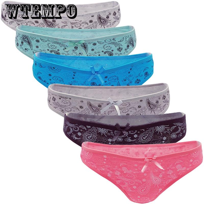 6 Pcs/Lot Cotton Briefs Sexy Low Waist Underwear Womens Panties Thong G-String Lingerie