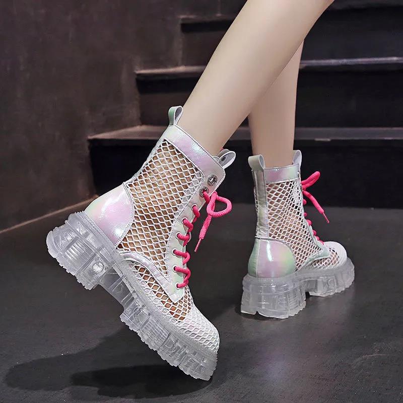 Summer Thin Martin Boots Hollow Breathable Jelly Platform Boots Heighten Boots