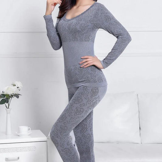 Autumn and Winter Women's Clothes and Long Trousers Sexy Slim Body Bottoming Underwear Round Neck Thin Thermal Underwear Suit Female Students