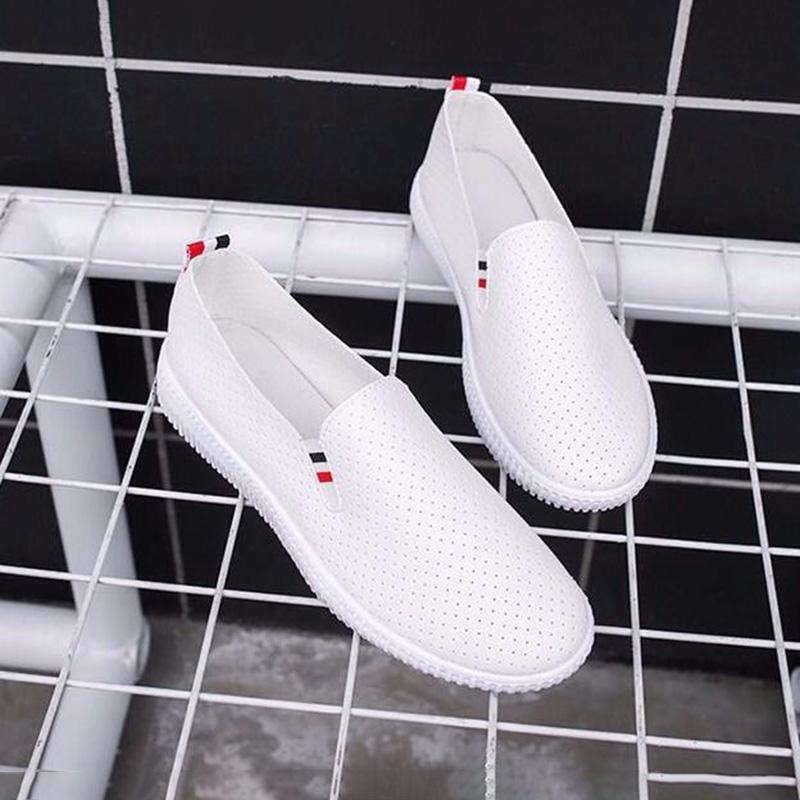 All-match Classic White Shoes Hollow Breathable Non-slip Soft Lightweight One-step Breathable Women's Shoes Women's Leather Shoes