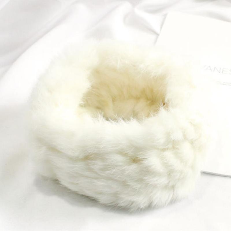 Women's Rabbit Fur Hat Autumn and Winter Korean Version Warmth Wide Side Cold-proof Thickened Headband Cap Fluffy Rabbit Fur Hat Warm Padded Top Cap