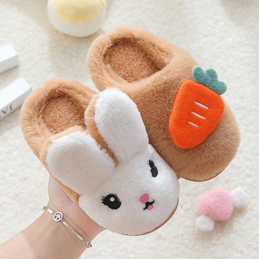 Autumn and Winter Children's Cotton Slippers Indoor Warmth Flat-bottomed Cotton Shoes Rabbit and Radish Design