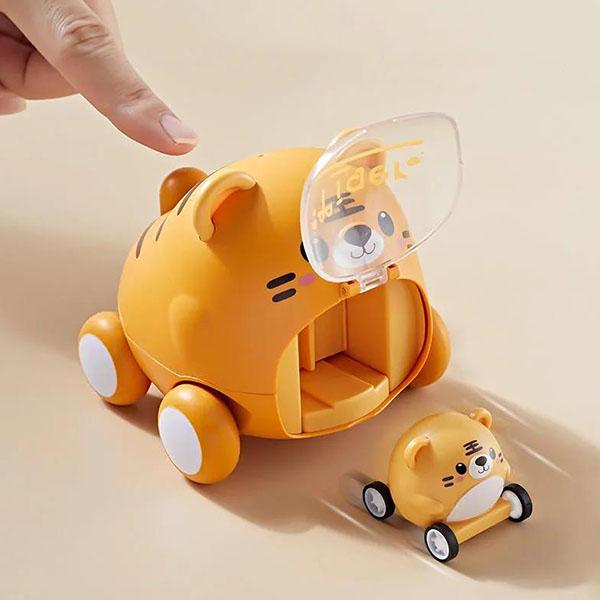 Children's Educational Toys Cartoon Button Catapult Car Toys Small Animal Inertia Toy Car Fall-resistant Cute Pet Modeling Toys