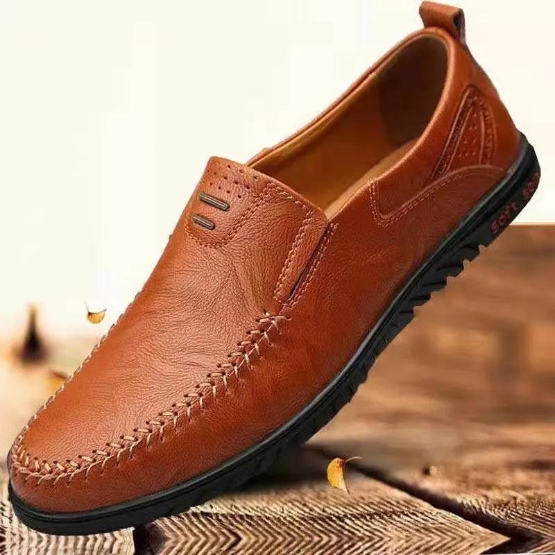 Spring Breathable Men's Leather Shoes Casual All-match Slip-on  Flat Shoes Comfortable Breathable Moccasins Driving Shoes