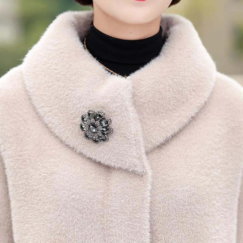 Imitation Mink Velvet Coat Female Middle-aged Mother Autumn and Winter Noble and Thick Mid-length Coat