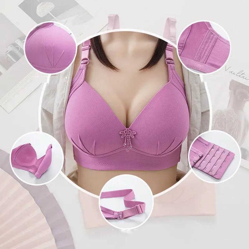 Sexy Solid Color Large Size Thin Ladies Gather No Steel Ring Bra To Prevent Sagging and Receive Auxiliary Breasts Simple Style Bra