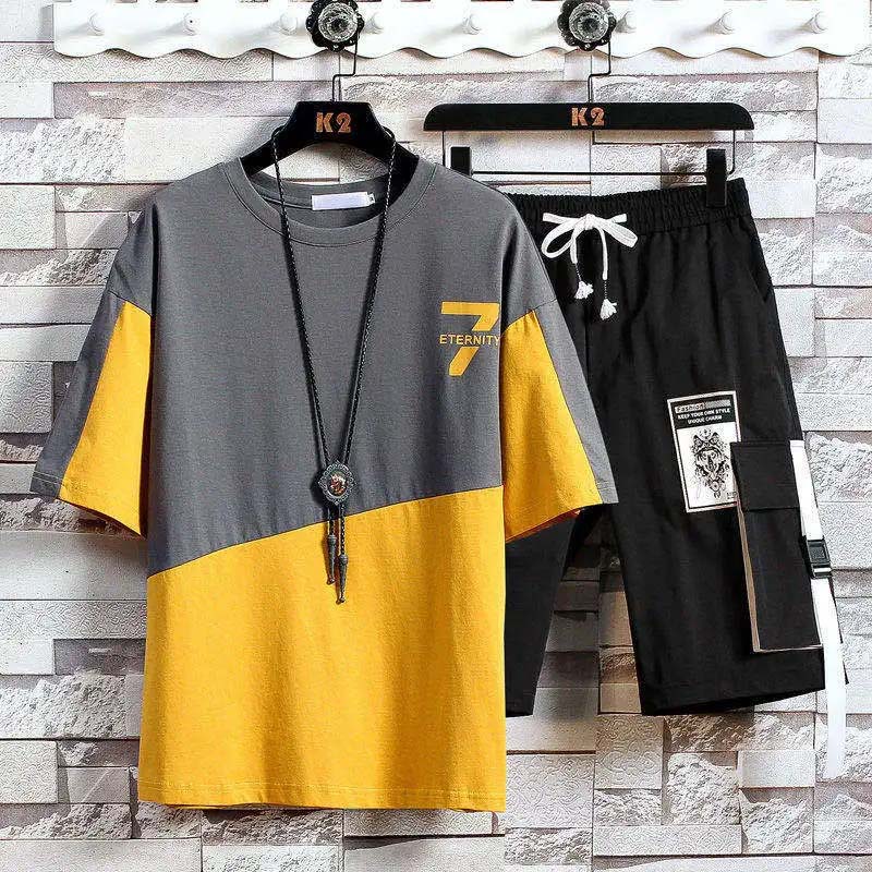 Summer Short-sleeved T-shirt Men's Sports Casual Suit Student Korean Version Loose Half-sleeved Men's Handsome Clothes Set