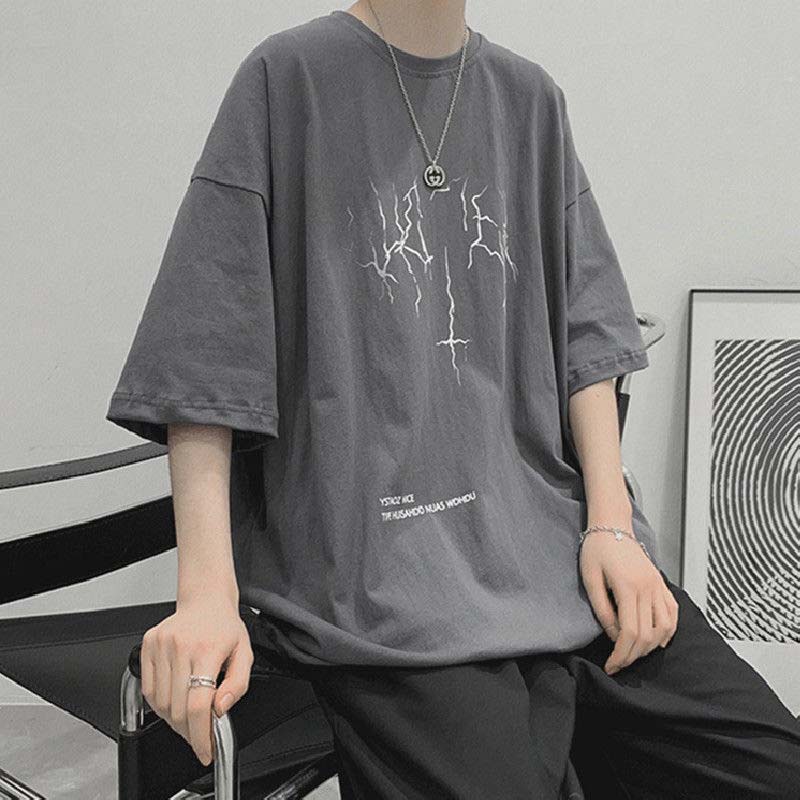 Summer New Lightning Print Short-sleeved T-shirt Men's Loose Fashion T-shirt