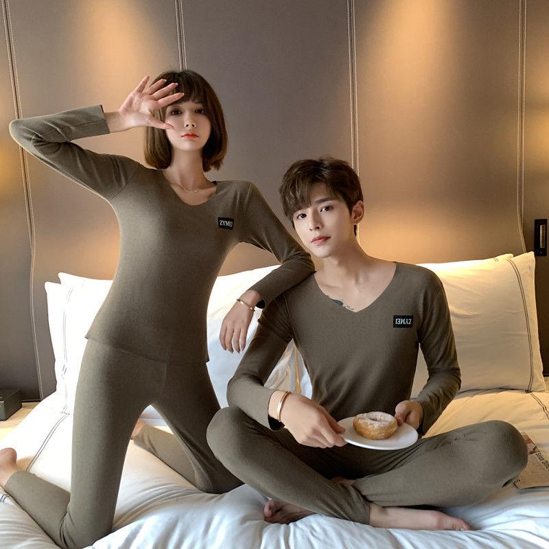 Winter Thermal Underwear Men's High-necked Velvet Pajamas Couple Thermostat Warm Tight-fitting Large Size Base Suit