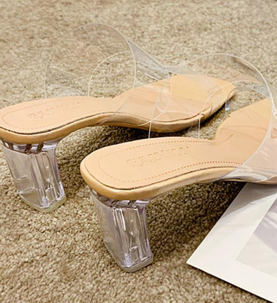 Slippers Women Summer Korean Style Wild Thick with Crystal with Transparent High Heels Sandals and Slippers Women's Shoes