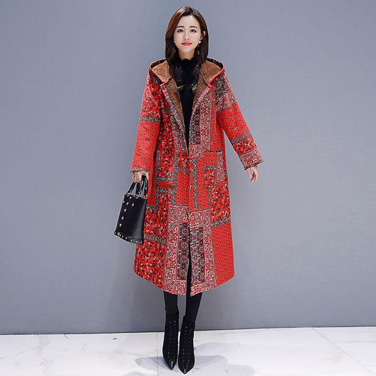 Coat Women Winter Warm Cotton and Linen Ethnic Button Pocket Long Coat Outwear