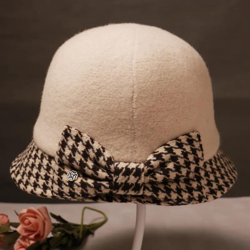 Women's Bow Knot Foldable Wool Blend Hat Autumn Winter Fisherman's Hat Warm Casual Peaked Cap Versatile Elegant Top Hat