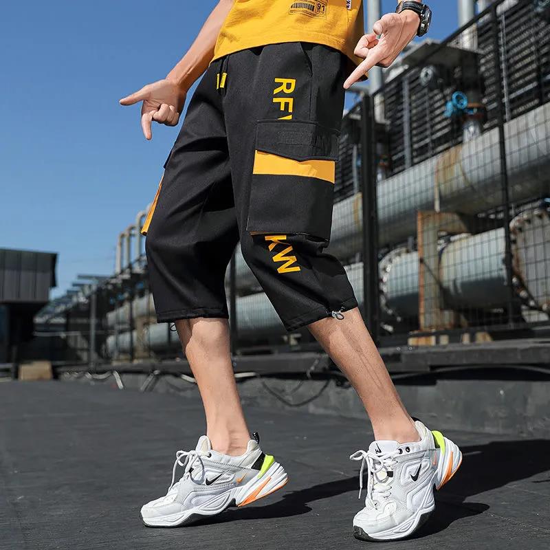 Men's Summer Casual Pants, Men's 7-point Shorts, Outer Wear Student Trend Loose Overalls, Five-point Sports Pants