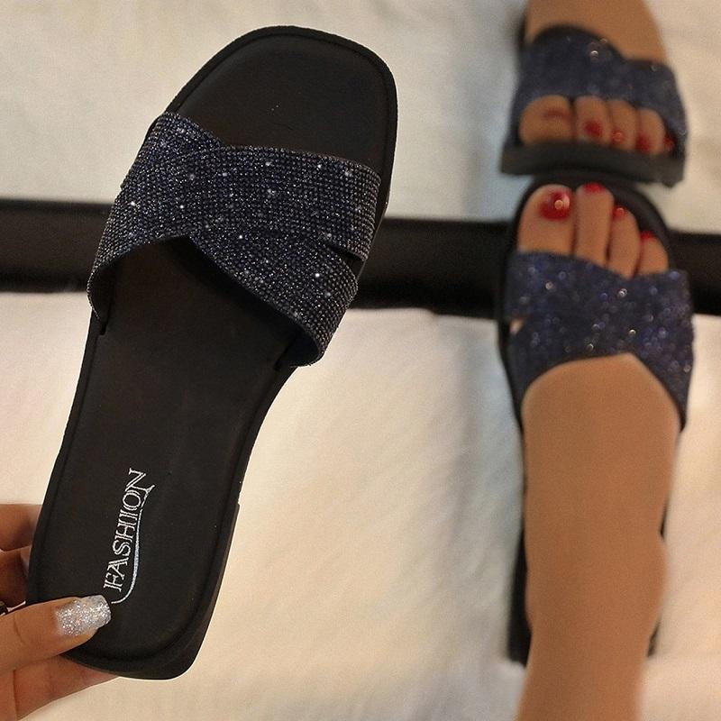 Sequined Women Sandals Slide for Women Home Shoes Summer Flat Women Slippers Fashion Women Shoes Glitter Women Footwear Plus Size One Size Smaller