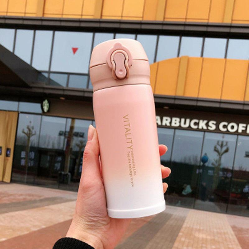 Thermos Cup Gradient Color Vacuum Flask Male and Female Students Simple Cup Creative Personality Fresh Portable Pop Lid Water Cup