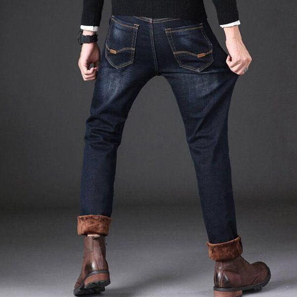 Spring and Autumn Men's Elastic Jeans Business Men Large Size Loose Straight Solid Color Denim Trousers