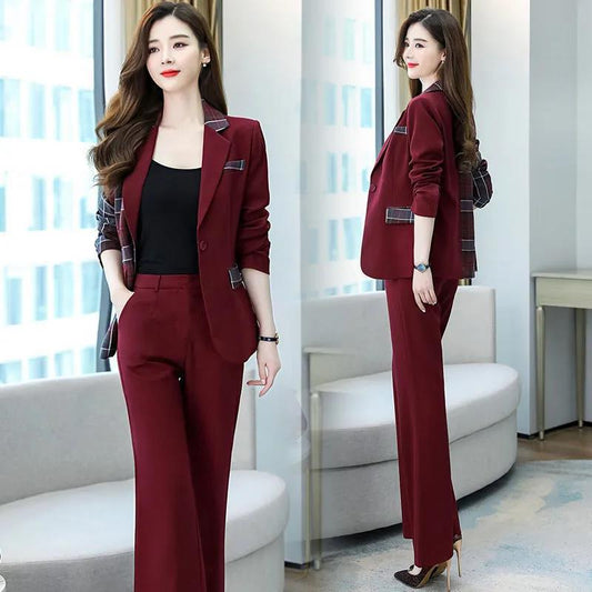 Women Blazer Suit for Spring Autumn Lady Blazer Jacket +Long Pant Female Outerwear Elegant Ladies Coat Plus Size M-3L